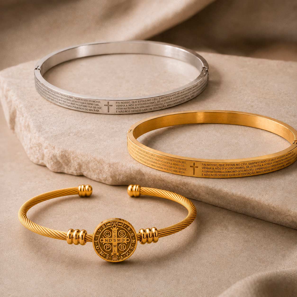 Kit Proteção: Corrente São Bento ou Escapulário + Bracelete de Presente