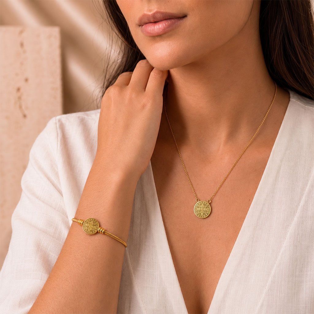 Cordão Medalha de São Bento - com Bracelete de Presente