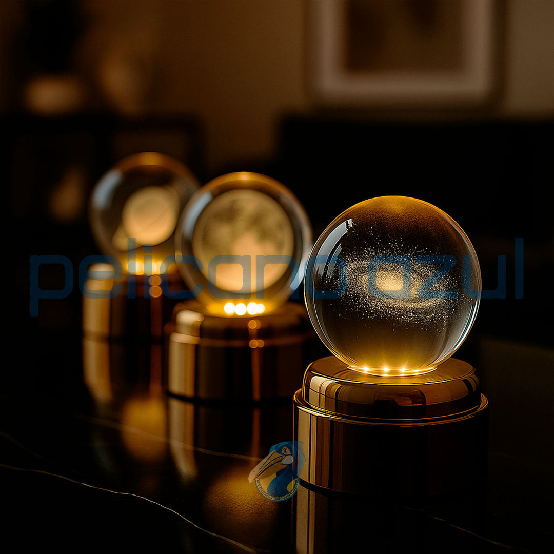 luminária giratória com galaxia iluminada base dourada decorativa para sala sofisticada