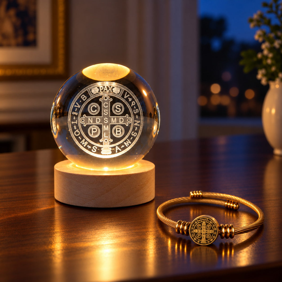 Luminária Medalha de São Bento + Bracelete Grátis