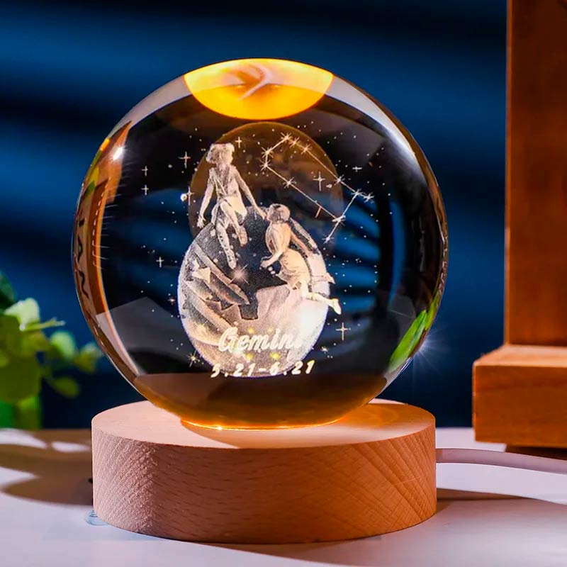 luminaria signo do zodiaco gemeos 3d com base com led Pelicano azul