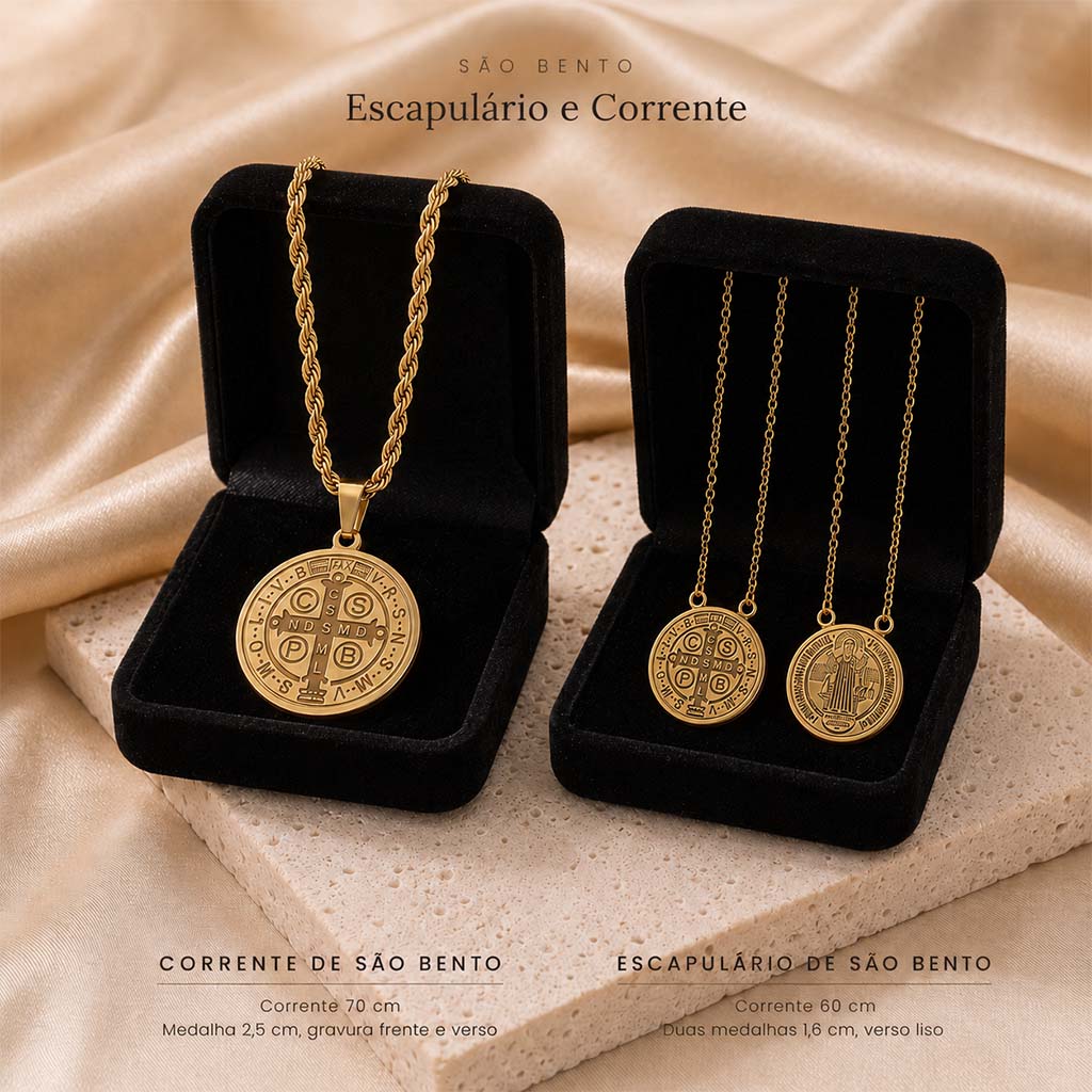 Cordão Medalha de São Bento - com Bracelete de Presente