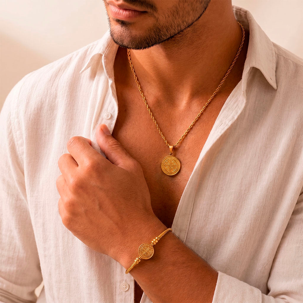 Cordão Medalha de São Bento - com Bracelete de Presente