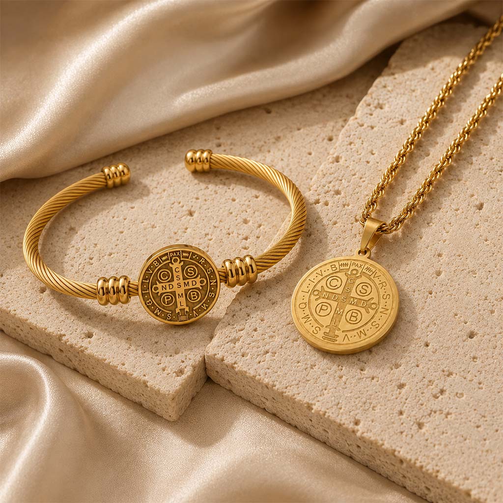 Cordão Medalha de São Bento - com Bracelete de Presente