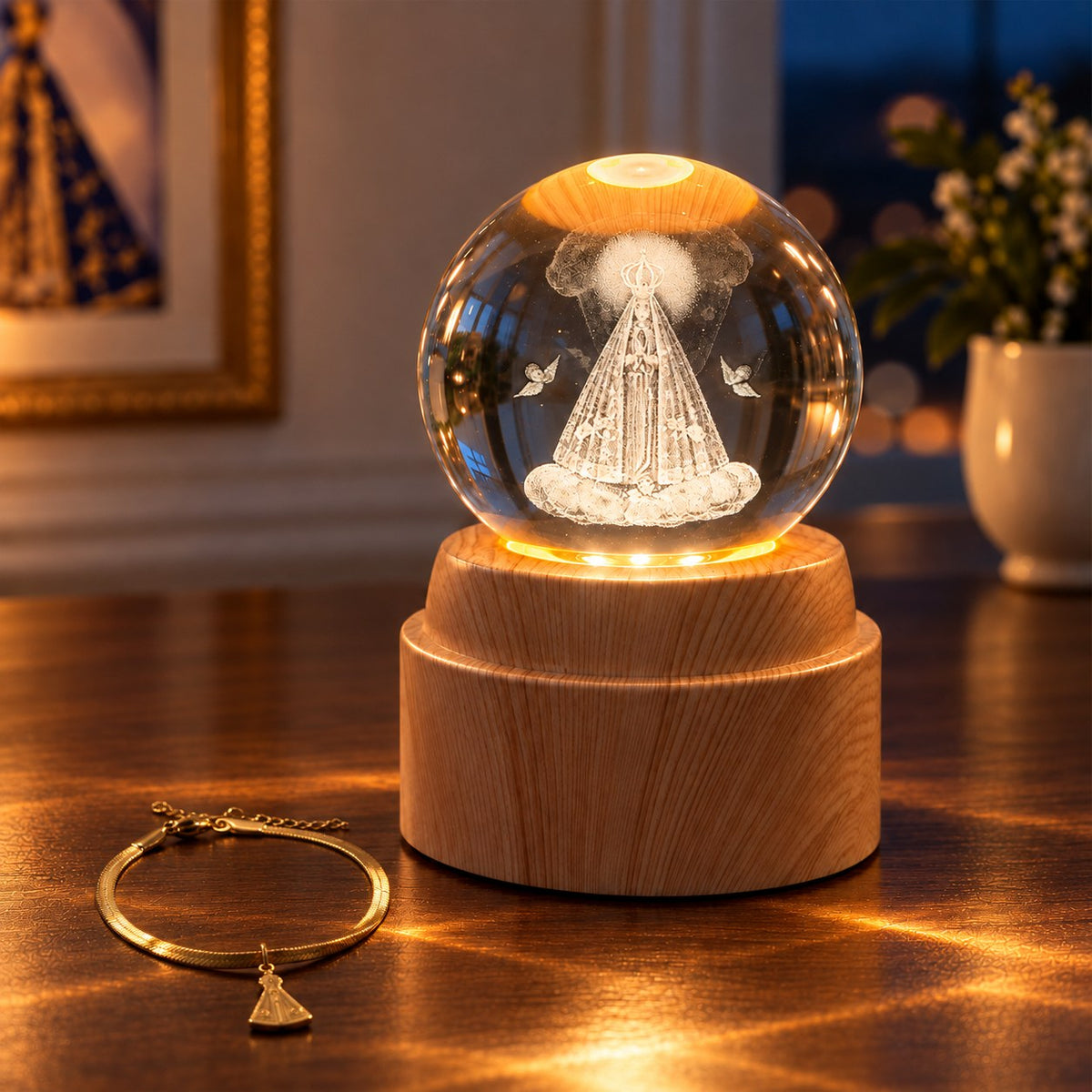 Luminária Giratória de Nossa Senhora Aparecida + Pulseira Grátis