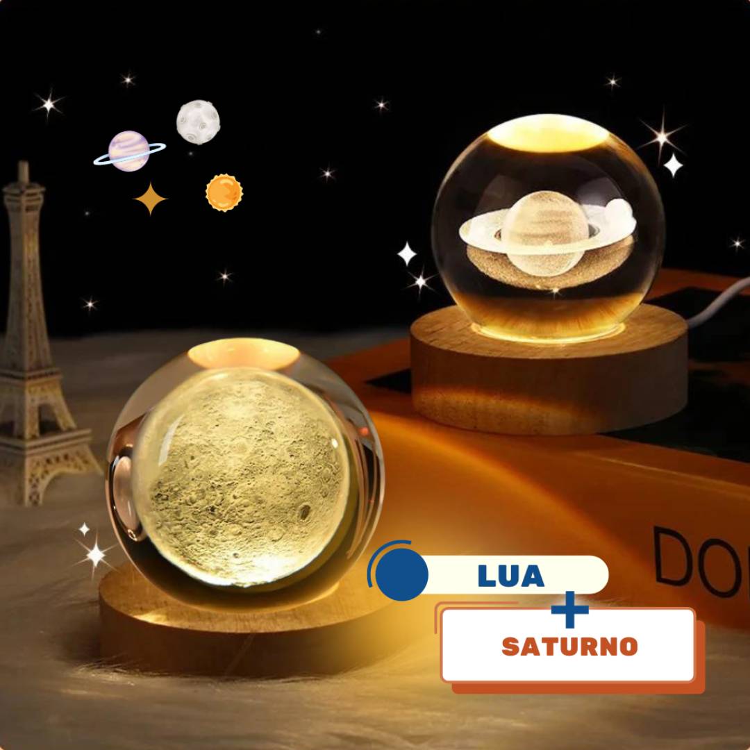 Duas-Luminarias-Planetarias-3D-Com-Base-Em-LED-De-Madeira-Da-Lua-E-Saturno Pelicano Azul