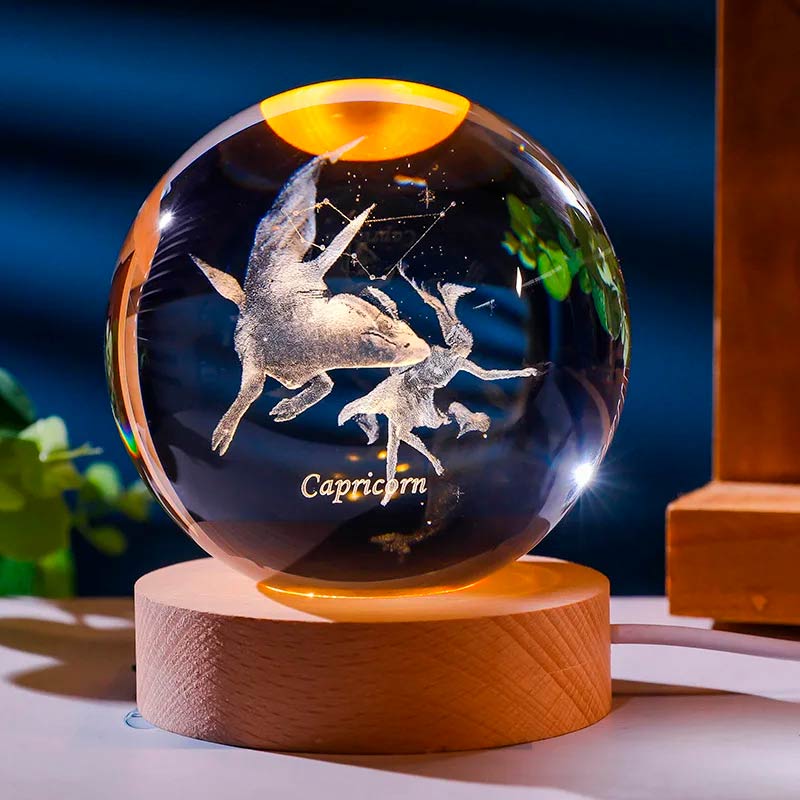 luminaria signo do zodiaco capricornio 3d com base com led Pelicano azul