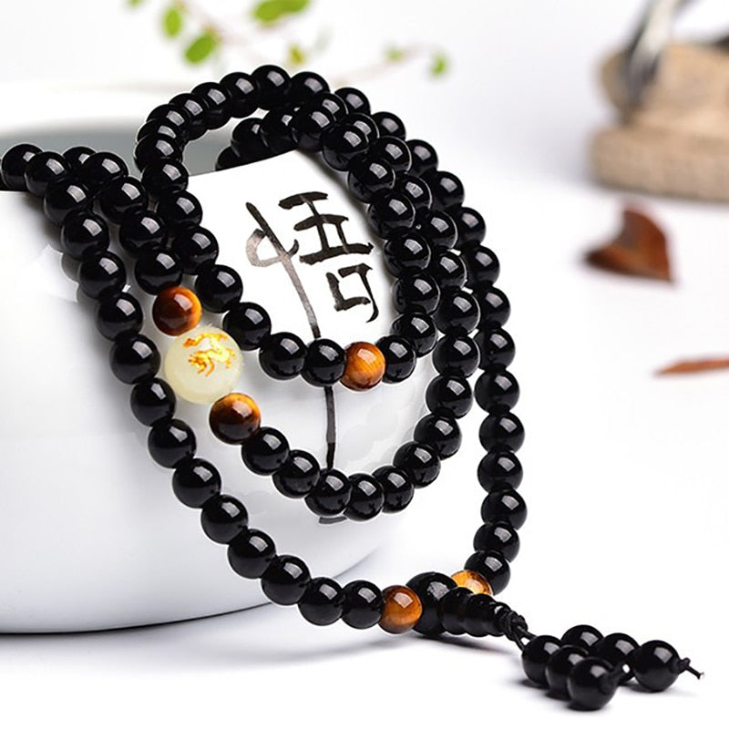 Bohemian Talisman 〰︎ 航海の守護 Japamala Pulseira Ônix Negro - 108 Contas